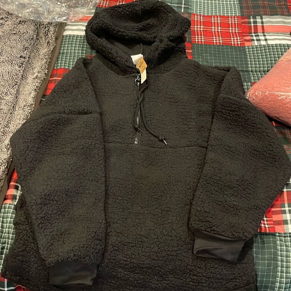 Victoria Secret Black sherpa hoodie sz Sm NWT